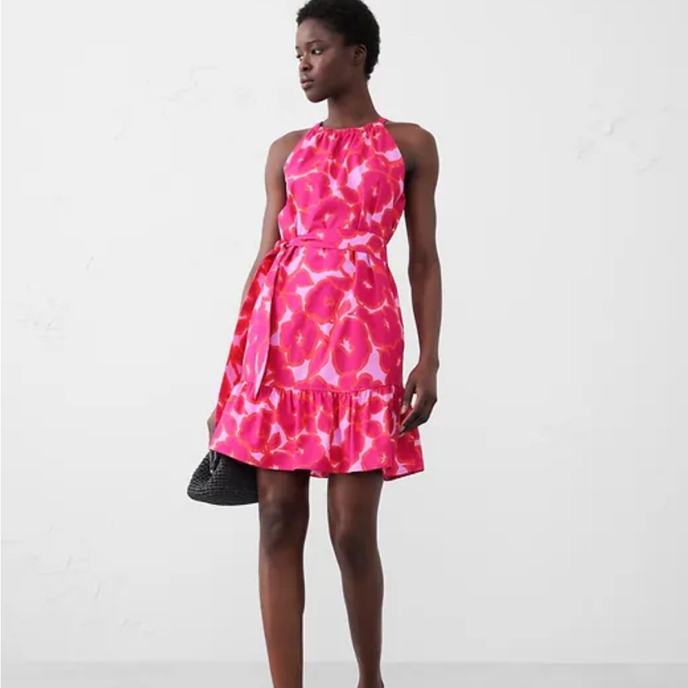 Floral Pink Poplin Tiered Mini Dress
